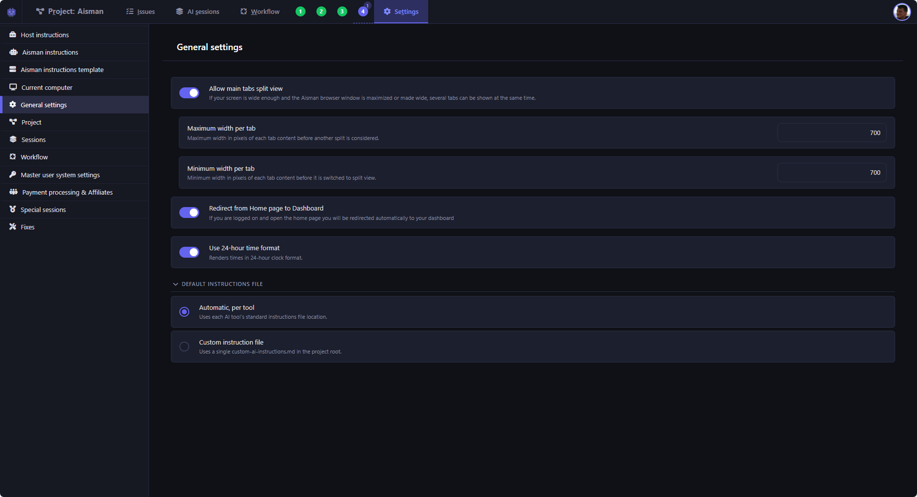 General settings